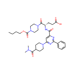 CCCCOC(=O)N1CCN(C(=O)[C@H](CCC(=O)O)NC(=O)c2cc(N3CCC(C(=O)N(C)C)CC3)nc(-c3ccccc3)n2)CC1 ZINC000049694435