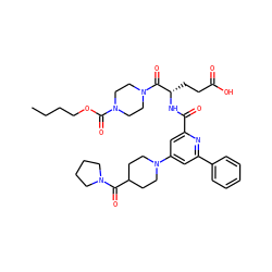 CCCCOC(=O)N1CCN(C(=O)[C@H](CCC(=O)O)NC(=O)c2cc(N3CCC(C(=O)N4CCCC4)CC3)cc(-c3ccccc3)n2)CC1 ZINC000049763032