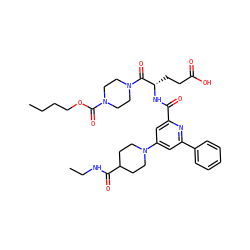 CCCCOC(=O)N1CCN(C(=O)[C@H](CCC(=O)O)NC(=O)c2cc(N3CCC(C(=O)NCC)CC3)cc(-c3ccccc3)n2)CC1 ZINC000049694512
