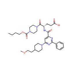 CCCCOC(=O)N1CCN(C(=O)[C@H](CCC(=O)O)NC(=O)c2cc(N3CCC(CCOC)CC3)nc(-c3ccccc3)n2)CC1 ZINC000049679654
