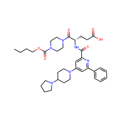 CCCCOC(=O)N1CCN(C(=O)[C@H](CCC(=O)O)NC(=O)c2cc(N3CCC(N4CCCC4)CC3)cc(-c3ccccc3)n2)CC1 ZINC000049746435