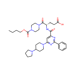 CCCCOC(=O)N1CCN(C(=O)[C@H](CCC(=O)O)NC(=O)c2cc(N3CCC(N4CCCC4)CC3)nc(-c3ccccc3)n2)CC1 ZINC000049679473