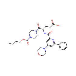 CCCCOC(=O)N1CCN(C(=O)[C@H](CCC(=O)O)NC(=O)c2cc(N3CCOCC3)cc(-c3ccccc3)n2)CC1 ZINC000049745605
