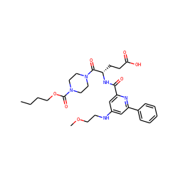 CCCCOC(=O)N1CCN(C(=O)[C@H](CCC(=O)O)NC(=O)c2cc(NCCOC)cc(-c3ccccc3)n2)CC1 ZINC000096900081