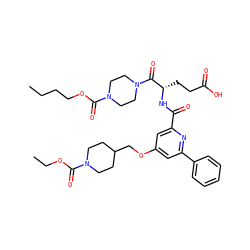 CCCCOC(=O)N1CCN(C(=O)[C@H](CCC(=O)O)NC(=O)c2cc(OCC3CCN(C(=O)OCC)CC3)cc(-c3ccccc3)n2)CC1 ZINC000049762937