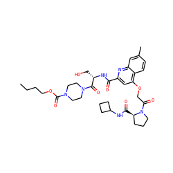CCCCOC(=O)N1CCN(C(=O)[C@H](CO)NC(=O)c2cc(OCC(=O)N3CCC[C@H]3C(=O)NC3CCC3)c3ccc(C)cc3n2)CC1 ZINC000169701302