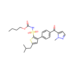 CCCCOC(=O)NS(=O)(=O)c1sc(CC(C)C)cc1-c1ccc(C(=O)c2ccnn2C)cc1 ZINC000038750018