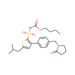 CCCCOC(=O)NS(=O)(=O)c1sc(CC(C)C)cc1-c1ccc(CN2CCCC2=O)cc1 ZINC000003959362