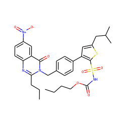 CCCCOC(=O)NS(=O)(=O)c1sc(CC(C)C)cc1-c1ccc(Cn2c(CCC)nc3ccc([N+](=O)[O-])cc3c2=O)cc1 ZINC000029332726