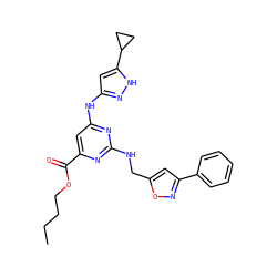 CCCCOC(=O)c1cc(Nc2cc(C3CC3)[nH]n2)nc(NCc2cc(-c3ccccc3)no2)n1 ZINC000203005416