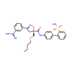 CCCCOC[C@@]1(C(=O)Nc2ccc(-c3ccccc3S(N)(=O)=O)cc2)CC(c2cccc(C(=N)N)c2)=NO1 ZINC000026659099