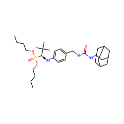CCCCOP(=O)(OCCCC)[C@H](Nc1ccc(CNC(=O)NC23CC4CC(CC(C4)C2)C3)cc1)C(C)(C)C ZINC000473150237