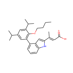 CCCCOc1c(-c2cccc3[nH]c(/C(C)=C/C(=O)O)cc23)cc(C(C)C)cc1C(C)C ZINC000026660867