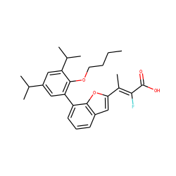 CCCCOc1c(-c2cccc3cc(/C(C)=C(\F)C(=O)O)oc23)cc(C(C)C)cc1C(C)C ZINC000029339038