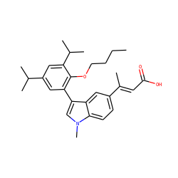 CCCCOc1c(-c2cn(C)c3ccc(/C(C)=C/C(=O)O)cc23)cc(C(C)C)cc1C(C)C ZINC000026659220