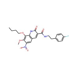 CCCCOc1c(OC)c([N+](=O)[O-])cc2cc(C(=O)NCCc3ccc(F)cc3)c(=O)[nH]c12 ZINC000072178968