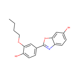 CCCCOc1cc(-c2nc3ccc(O)cc3o2)ccc1O ZINC000013583617