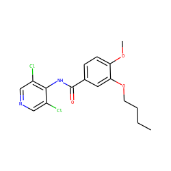CCCCOc1cc(C(=O)Nc2c(Cl)cncc2Cl)ccc1OC ZINC000013737020