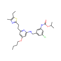 CCCCOc1cc(CCc2nc(C)c(CC)s2)nc(NCc2cc(Cl)cc(NC(=O)OC(C)C)c2)c1 ZINC000029467095