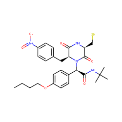 CCCCOc1ccc([C@H](C(=O)NC(C)(C)C)N2C(=O)[C@H](CS)NC(=O)[C@@H]2Cc2ccc([N+](=O)[O-])cc2)cc1 ZINC000028766251