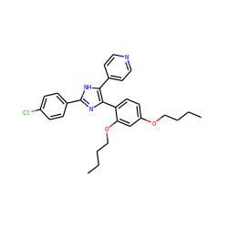 CCCCOc1ccc(-c2nc(-c3ccc(Cl)cc3)[nH]c2-c2ccncc2)c(OCCCC)c1 ZINC000001550214