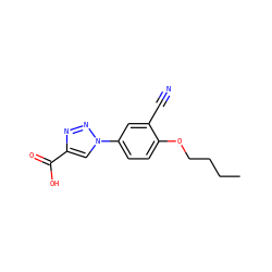 CCCCOc1ccc(-n2cc(C(=O)O)nn2)cc1C#N ZINC001772648636