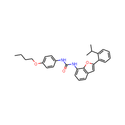 CCCCOc1ccc(NC(=O)Nc2cccc3cc(-c4ccccc4C(C)C)oc23)cc1 ZINC000053295766