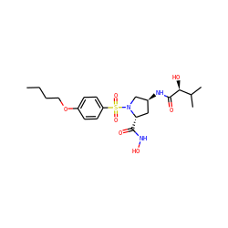 CCCCOc1ccc(S(=O)(=O)N2C[C@@H](NC(=O)[C@@H](O)C(C)C)C[C@@H]2C(=O)NO)cc1 ZINC000027554645