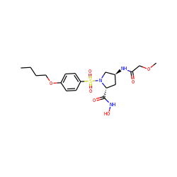 CCCCOc1ccc(S(=O)(=O)N2C[C@@H](NC(=O)COC)C[C@@H]2C(=O)NO)cc1 ZINC000013835733