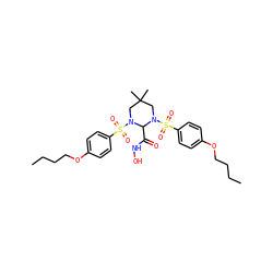 CCCCOc1ccc(S(=O)(=O)N2CC(C)(C)CN(S(=O)(=O)c3ccc(OCCCC)cc3)C2C(=O)NO)cc1 ZINC000027184268