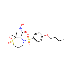 CCCCOc1ccc(S(=O)(=O)N2CCCS(=O)(=O)C(C)(C)[C@@H]2C(=O)NO)cc1 ZINC000013801767