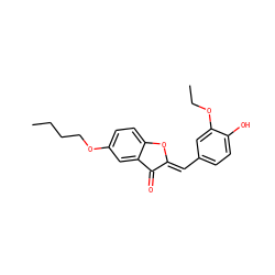 CCCCOc1ccc2c(c1)C(=O)/C(=C/c1ccc(O)c(OCC)c1)O2 ZINC001772640768