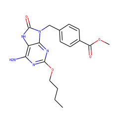 CCCCOc1nc(N)c2[nH]c(=O)n(Cc3ccc(C(=O)OC)cc3)c2n1 ZINC000049069492