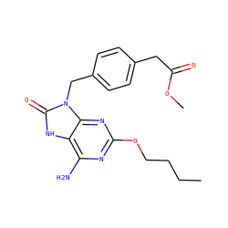 CCCCOc1nc(N)c2[nH]c(=O)n(Cc3ccc(CC(=O)OC)cc3)c2n1 ZINC000003948778