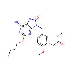 CCCCOc1nc(N)c2[nH]c(=O)n(Cc3ccc(OC)c(CC(=O)OC)c3)c2n1 ZINC000013984032