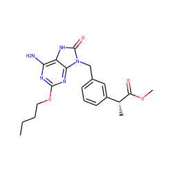 CCCCOc1nc(N)c2[nH]c(=O)n(Cc3cccc([C@@H](C)C(=O)OC)c3)c2n1 ZINC000049055741
