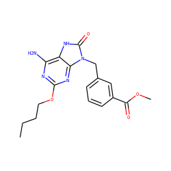CCCCOc1nc(N)c2[nH]c(=O)n(Cc3cccc(C(=O)OC)c3)c2n1 ZINC000038495484
