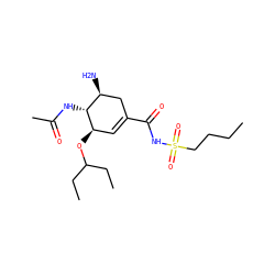 CCCCS(=O)(=O)NC(=O)C1=C[C@@H](OC(CC)CC)[C@H](NC(C)=O)[C@@H](N)C1 ZINC000299826093