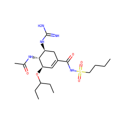 CCCCS(=O)(=O)NC(=O)C1=C[C@@H](OC(CC)CC)[C@H](NC(C)=O)[C@@H](NC(=N)N)C1 ZINC000299833327
