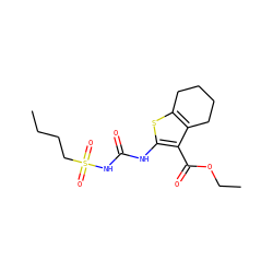 CCCCS(=O)(=O)NC(=O)Nc1sc2c(c1C(=O)OCC)CCCC2 ZINC000028565296