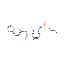 CCCCS(=O)(=O)Nc1ccc(F)c(C(=O)Nc2cnc3[nH]ccc3c2)c1F ZINC000072182083