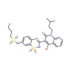 CCCCS(=O)(=O)Nc1ccc2c(c1)S(=O)(=O)NC(c1c(O)c3cccnc3n(CCC(C)C)c1=O)=N2 ZINC000101054044