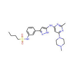 CCCCS(=O)(=O)Nc1cccc(-c2cc(Nc3cc(N4CCN(C)CC4)nc(C)n3)[nH]n2)c1 ZINC000072178543