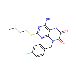 CCCCSc1nc(N)c2[nH]c(=O)c(=O)n(Cc3ccc(F)cc3)c2n1 ZINC000040873049