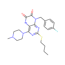 CCCCSc1nc(N2CCN(C)CC2)c2[nH]c(=O)c(=O)n(Cc3ccc(F)cc3)c2n1 ZINC000040861014