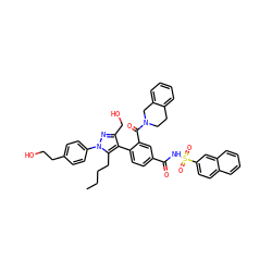 CCCCc1c(-c2ccc(C(=O)NS(=O)(=O)c3ccc4ccccc4c3)cc2C(=O)N2CCc3ccccc3C2)c(CO)nn1-c1ccc(CCO)cc1 ZINC000095551571