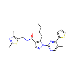 CCCCc1c(C(=O)NCc2sc(C)nc2C)cnn1-c1ncc(C)c(-c2cccs2)n1 ZINC000096273290