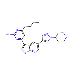 CCCCc1cc(-c2c[nH]c3ncc(-c4cnn(C5CCNCC5)c4)cc23)nc(N)n1 ZINC000116226869