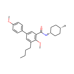 CCCCc1cc(-c2ccc(OC)cc2)cc(C(=O)N[C@H]2CC[C@@H](C)CC2)c1OC ZINC000299860742