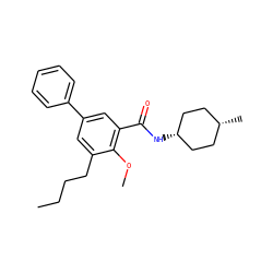 CCCCc1cc(-c2ccccc2)cc(C(=O)N[C@H]2CC[C@@H](C)CC2)c1OC ZINC000653851513